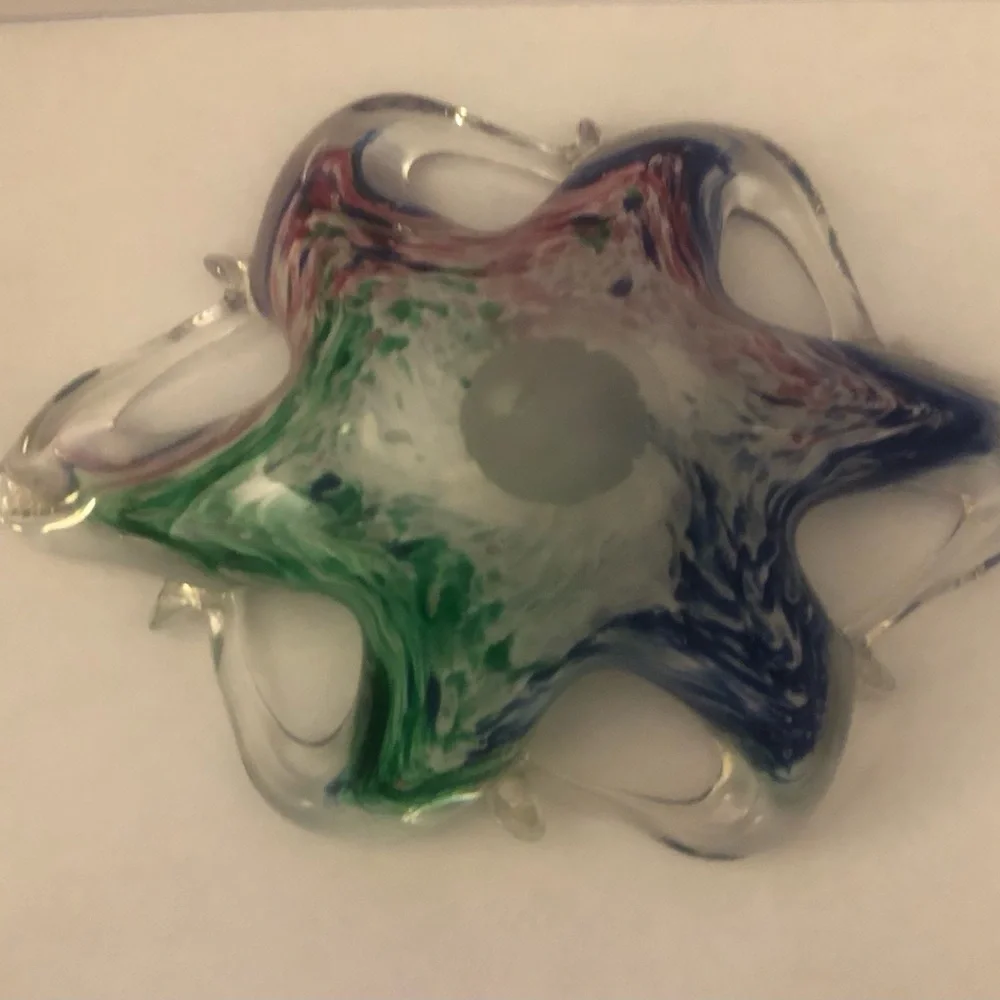 Murano Green and Blue Art Glass Paperweight Trinket Holder Blue Red Pink Green